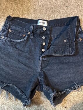 Agolde Black High-Rise Raw Hem Denim Shorts